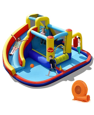 Gymax 7-in-1 Inflatable Water Slide Water Park Kids Bounce Castle With 680W Air Blower