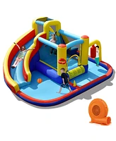 Gymax 7-in-1 Inflatable Water Slide Water Park Kids Bounce Castle With 680W Air Blower