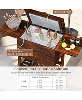 Mecale 54 Quart Wooden Cooler Cart for Patio Rolling Ice Chest with Shelves