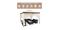 10 x 10 Feet Patio Canopy Gazebo with Neting and Double Tiered Roof