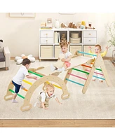 5-in-1 Wooden Kids Climber Toys with Triangle Arch Ramp