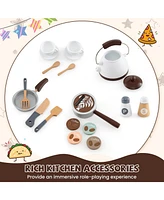 Corner Wooden Play Kitchen with Coffee Machine and Slide for Kids