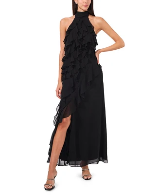 CeCe Women's Chiffon Sleeveless Long Halter Dress
