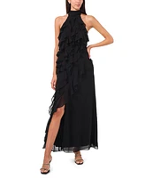 CeCe Women's Chiffon Sleeveless Long Halter Dress