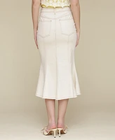 Avec Les Filles Women's Panelled Flare Denim Midi Skirt