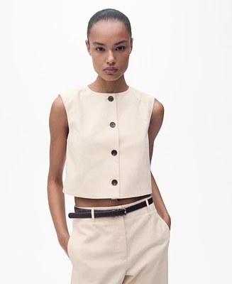 Mango Women's Buttons Cotton Crop Top