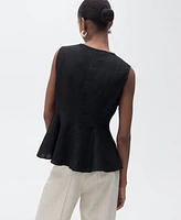 Mango Women's Linen-Blend Peplum Top