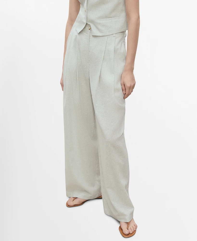 Mango Women's Straight-Fit Linen-Blend Suit Pants