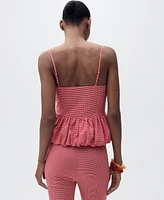 Mango Women's Ruffled Gingham-Check Top