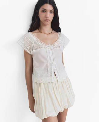 Mango Women's Lace Details Cotton Blouse