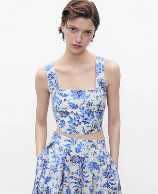 Mango Women's Low Neckline Floral Crop Top