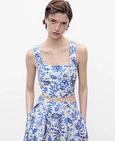 Mango Women's Low Neckline Floral Crop Top