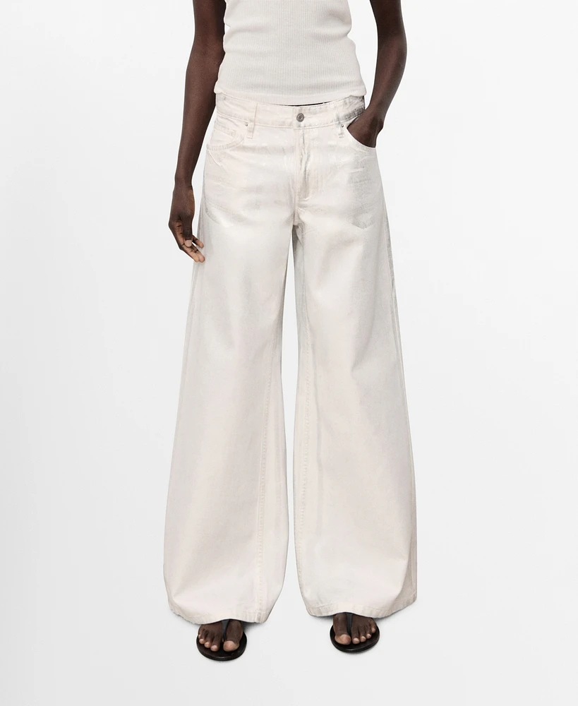 Mango Women's Metallic-Finish Wide Leg Jeans