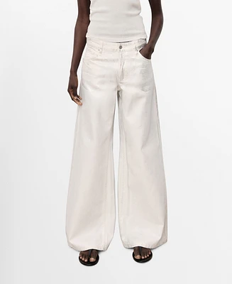 Mango Women's Metallic-Finish Wide Leg Jeans