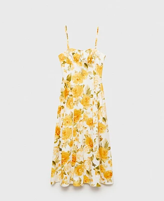 Mango Women's Gathered Neckline Floral Midi Dress