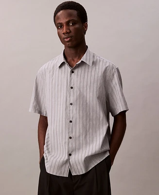 Calvin Klein Men's Cotton Striped Textured Short-Sleeve Shirt