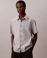 Calvin Klein Men's Cotton Striped Textured Short-Sleeve Shirt