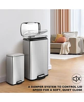 8 Gal./30 Liter and 1.3 Gal./5 Liter Rectangular Stainless Steel Step-on Trash Can Set for Kitchen and Bathroom