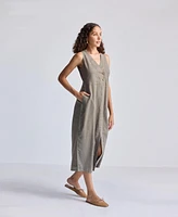 Reistor Straight Dress with Front Slit Dark Green Hemp