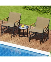 Slickblue Patio Glider Chair Set of 2 with Curved Teak Armrests and Breathable Fabric Seat