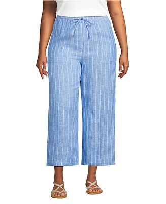 Lands' End Women's High Rise Drawstring Linen Wide Leg Crop Pants