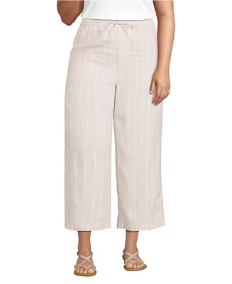 Lands' End Women's Plus High Rise Drawstring Linen Wide Leg Crop Pants