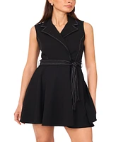 Msk Petite Lapel-Neck Sleeveless Fit & Flare Dress