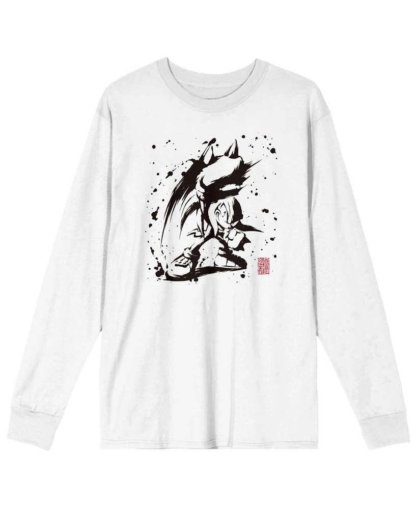 Sonic the Hedgehog Men's Ink Blot Knuckles White Long Sleeve Shirt