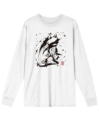 Sonic the Hedgehog Men's Ink Blot Knuckles White Long Sleeve Shirt