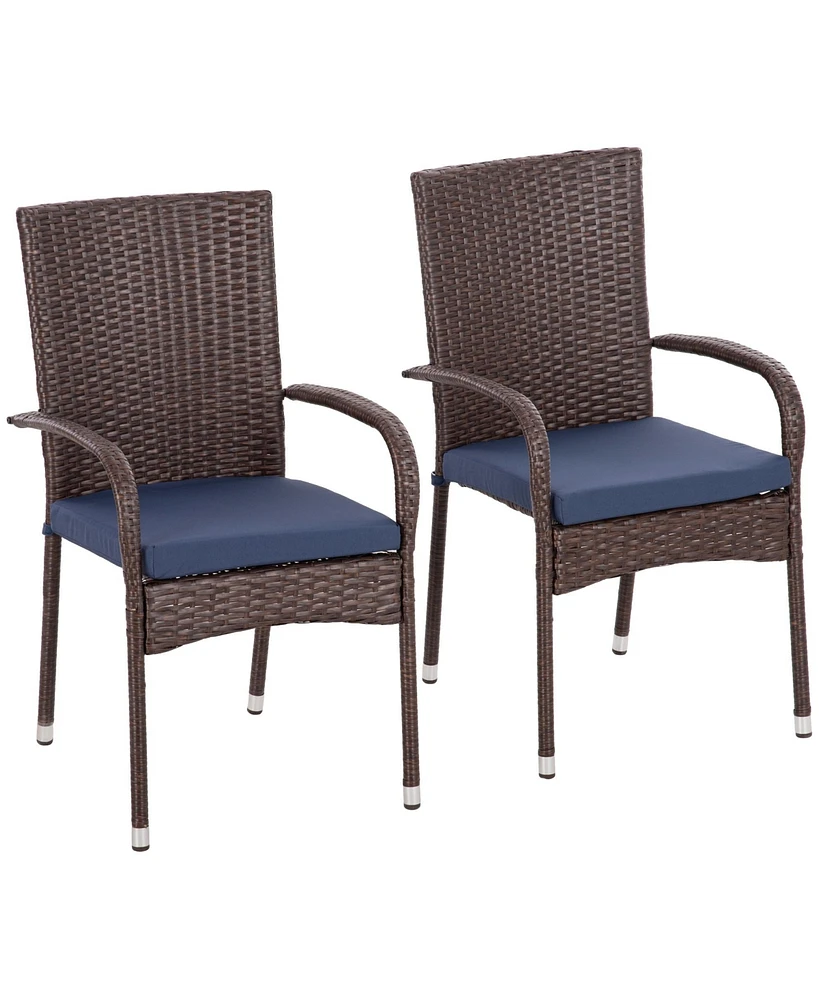 Outsunny 2 Outdoor Dining Chairs w/ Cushion, Patio Wicker,