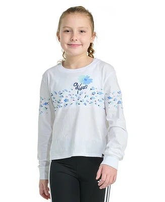 adidas Big Girls Long-Sleeve Regular-Fit Floral Logo Graphic Cotton T-Shirt