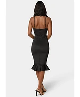 Bebe Women's Lace Trim Flounce Midi Dress