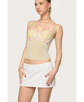 Edikted Women's Embroidered Floral Sheer Bra Top