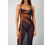 WeWoreWhat Women's Mesh Scoop Maxi Slip Dress