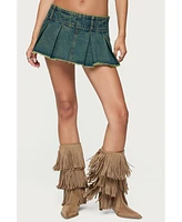 Edikted Women's Frayed Pleated Denim Mini Skort