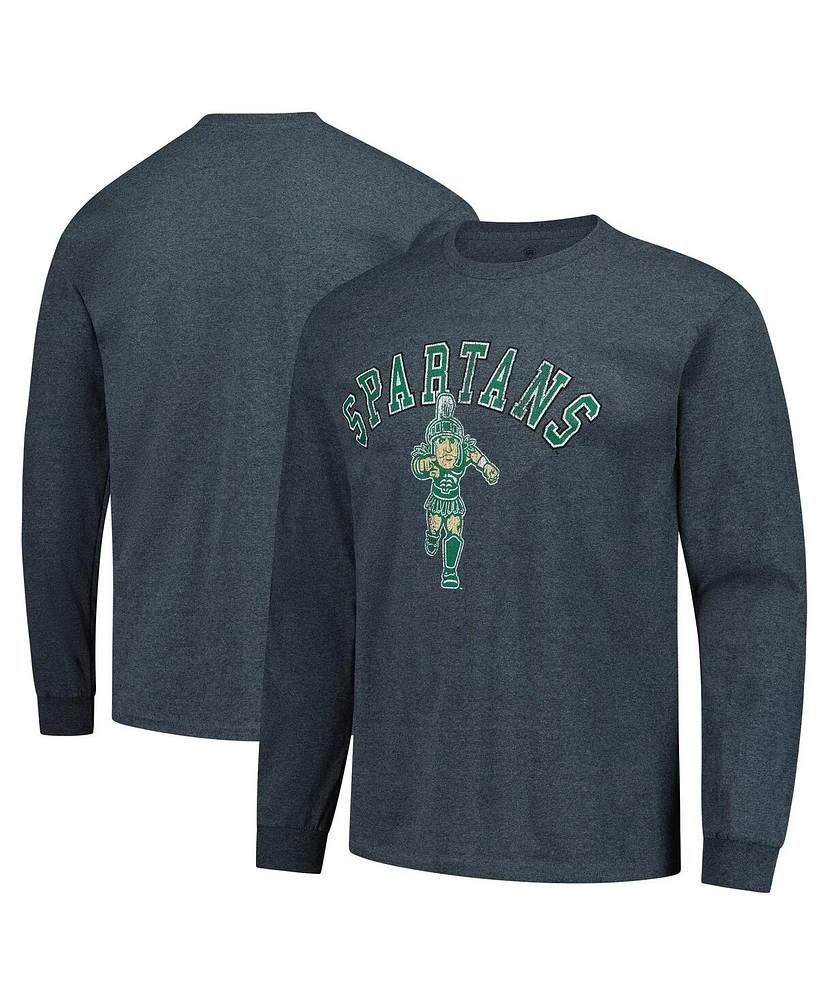 Fanatics Unlabeled Men's Heather Charcoal Michigan State Spartans Logo Long Sleeve T-Shirt