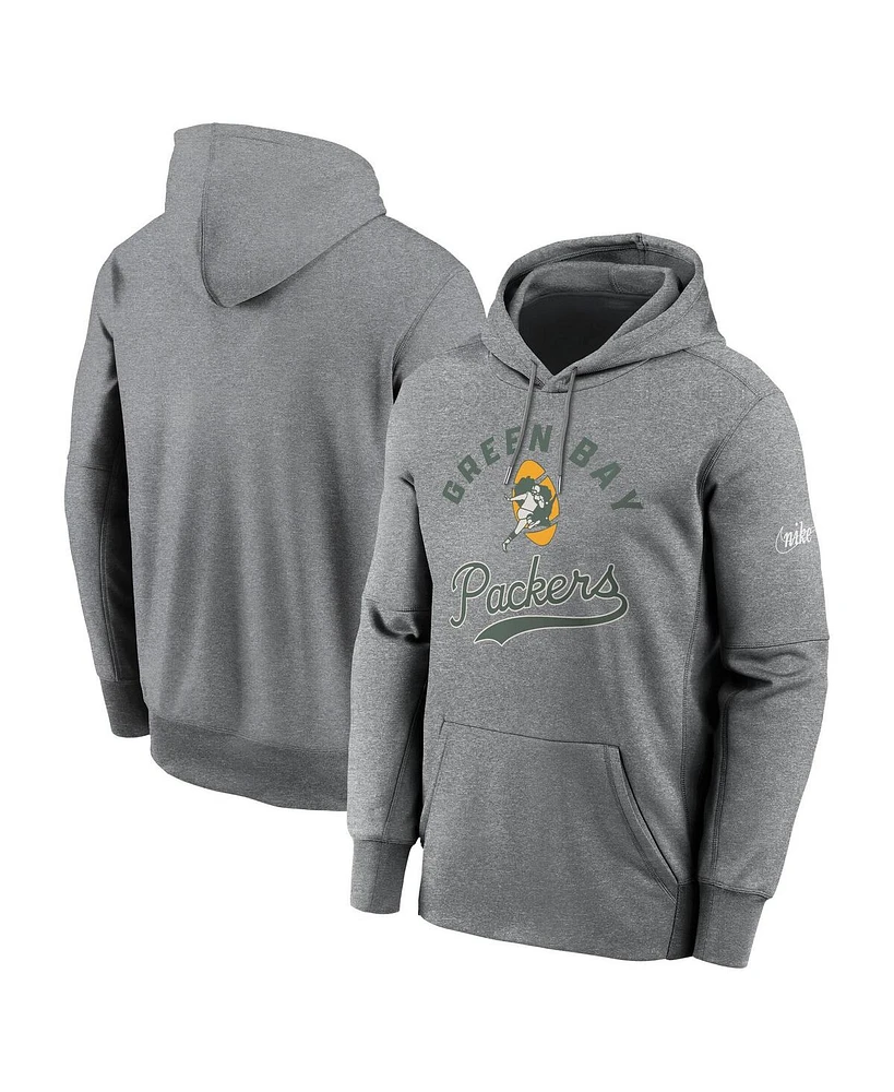Nike Men's Heather Gray Green Bay Packers Performance Fleece Pullover Hoodie