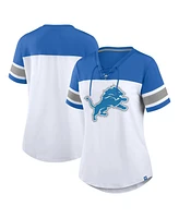 Fanatics Women's White/Blue Detroit Lions Athena Rhinestone Lace-Up V-Neck T-Shirt