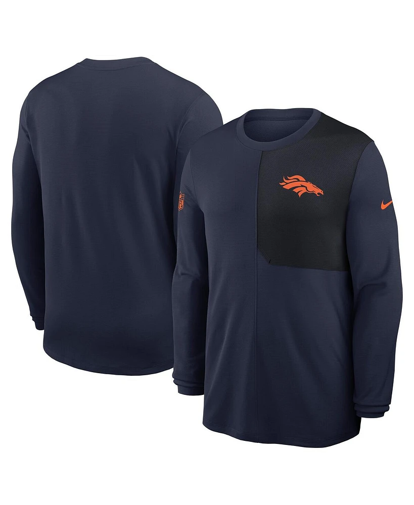 Nike Men's Navy Denver Broncos Sideline Coach Uv Performance Long Sleeve T-Shirt