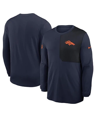 Nike Men's Navy Denver Broncos Sideline Coach Uv Performance Long Sleeve T-Shirt