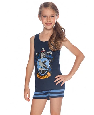 Harry Potter Big Girls Hogwarts All Houses Crest 2 Piece Tank Top and Short Kids' Pajama Set