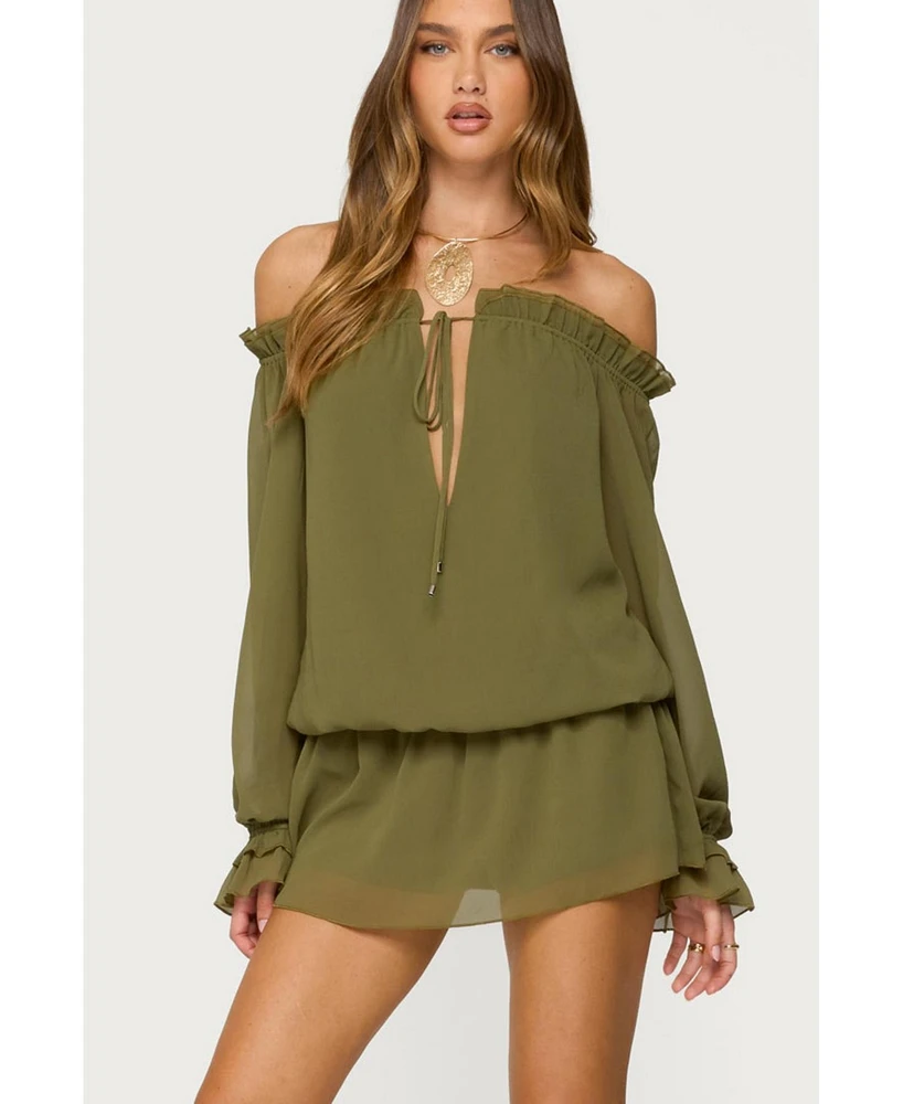 Edikted Women's Delphine Off Shoulder Chiffon Romper