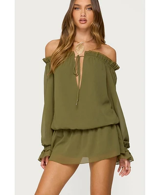 Edikted Women's Delphine Off Shoulder Chiffon Romper