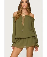 Edikted Women's Delphine Off Shoulder Chiffon Romper
