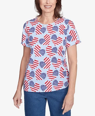 Alfred Dunner Petite Flag Heart Top with Side Ruching