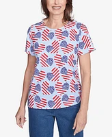 Alfred Dunner Petite Flag Heart Top with Side Ruching