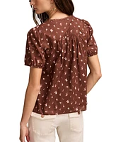 Lucky Brand Women's Cotton Short-Sleeve Pintuck Top