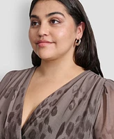 Dkny Plus Ombre Printed Balloon-Sleeve Faux-Wrap Dress
