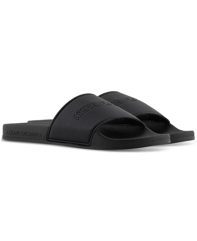 A|X Armani Exchange Men's Logo Embossed Slip-On Slide Sandals