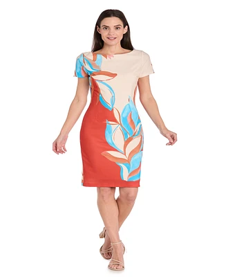 R & M Richard Petite Colorblocked Placement-Print Sheath Dress